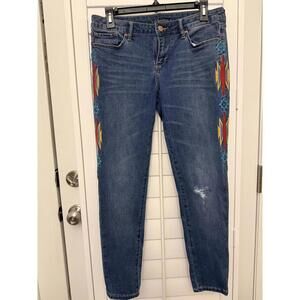 Chip & Pepper Syd Skinny Ankle Jeans with embroidered Aztec pattern size 29